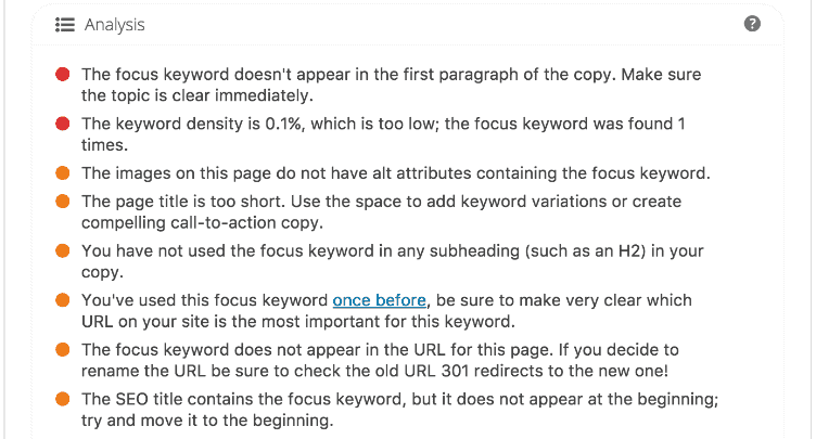 Yoast SEO analysis
