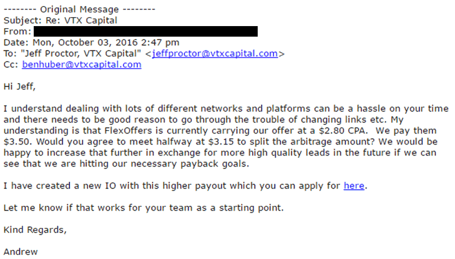 final response from affiliate manager regarding commission increase