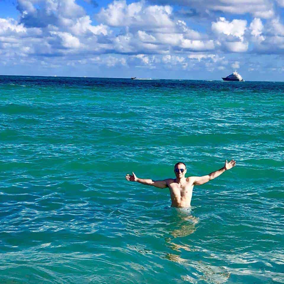 Man in the ocean at South Beach, FL
