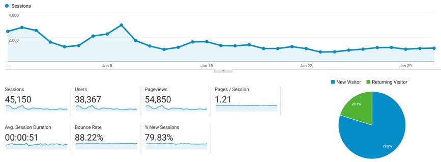 January Google Analytics Traffic for DollarSprout