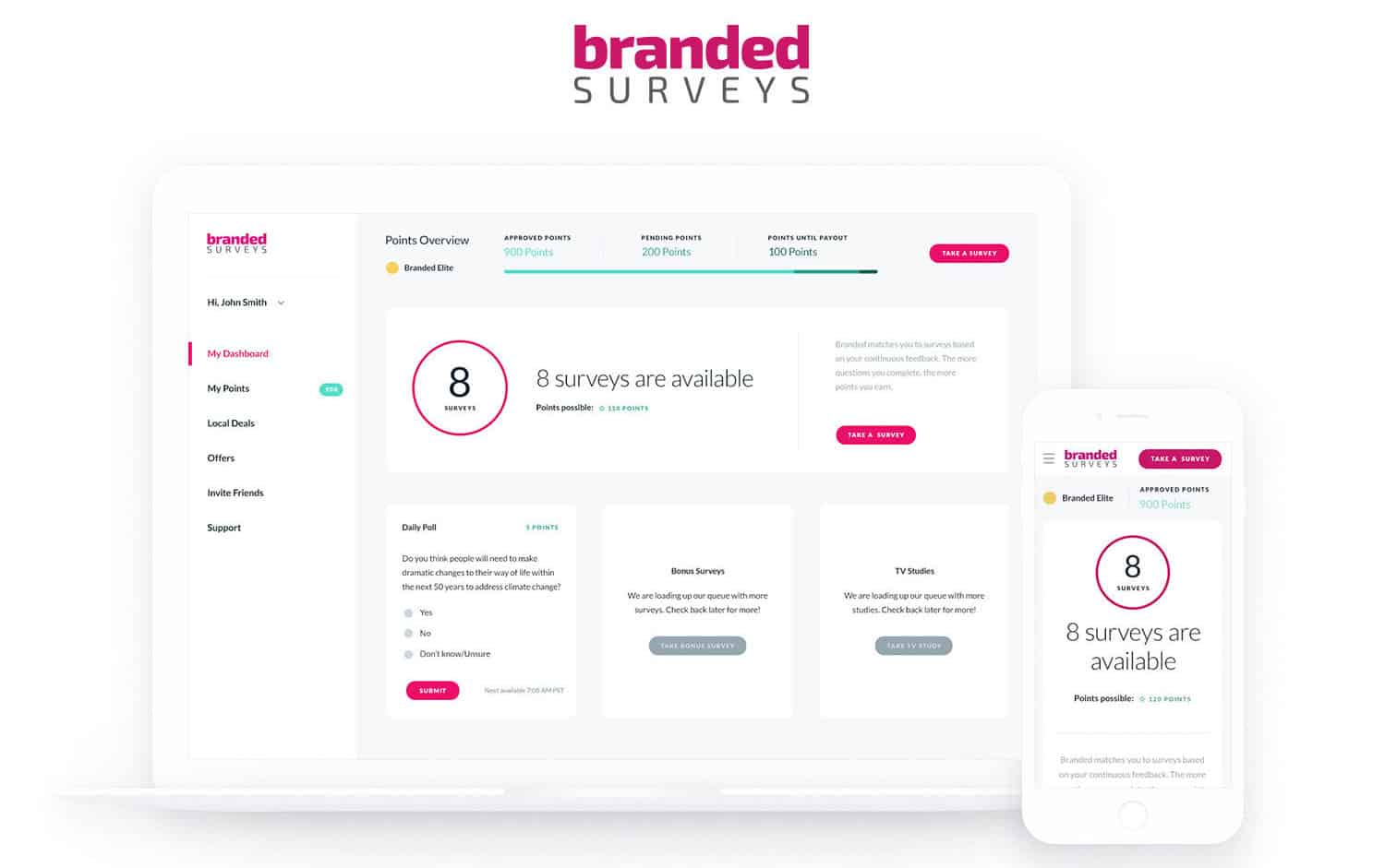 branded surveys enhanced dashboard shows how many paid online surveys are available to member users