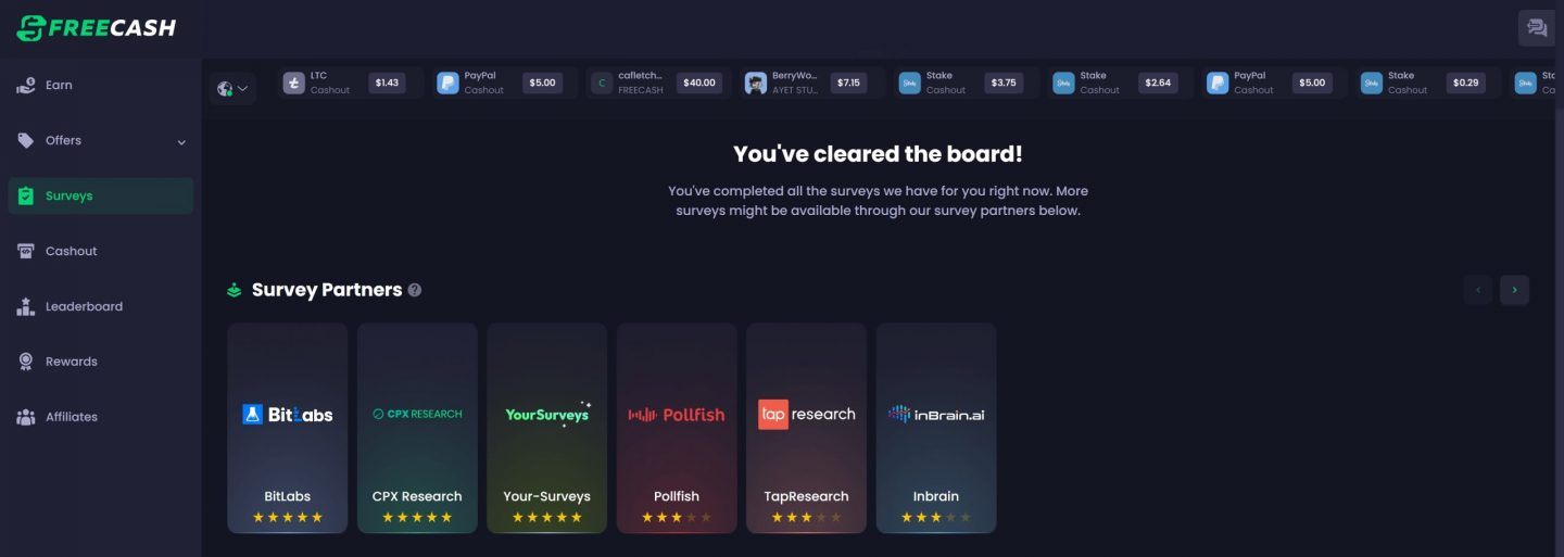 free cash survey aggregator