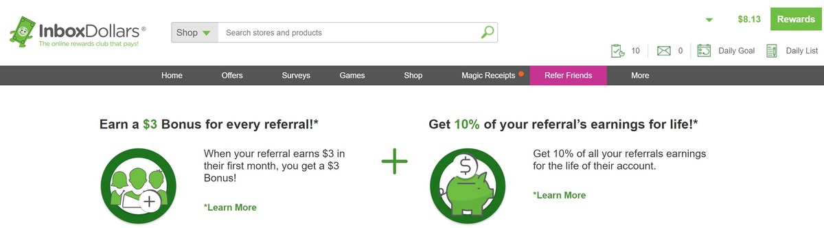 inboxdollars refer friends feature
