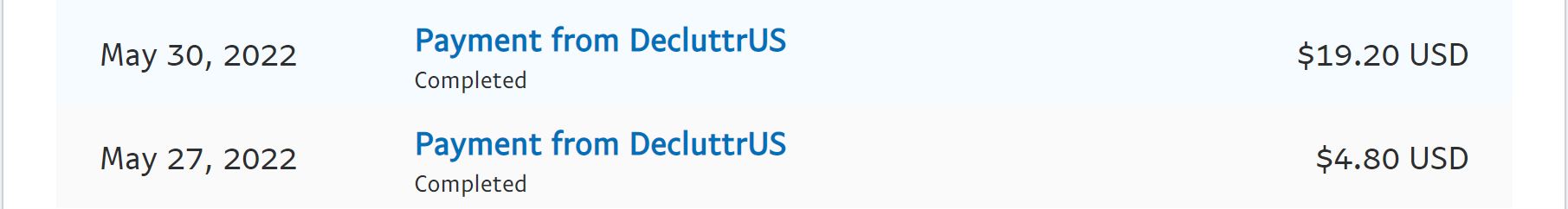 payment received from decluttr