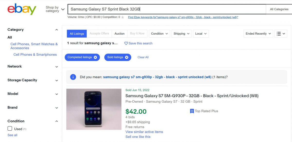 similiar samsung galaxy s7 sold on ebay