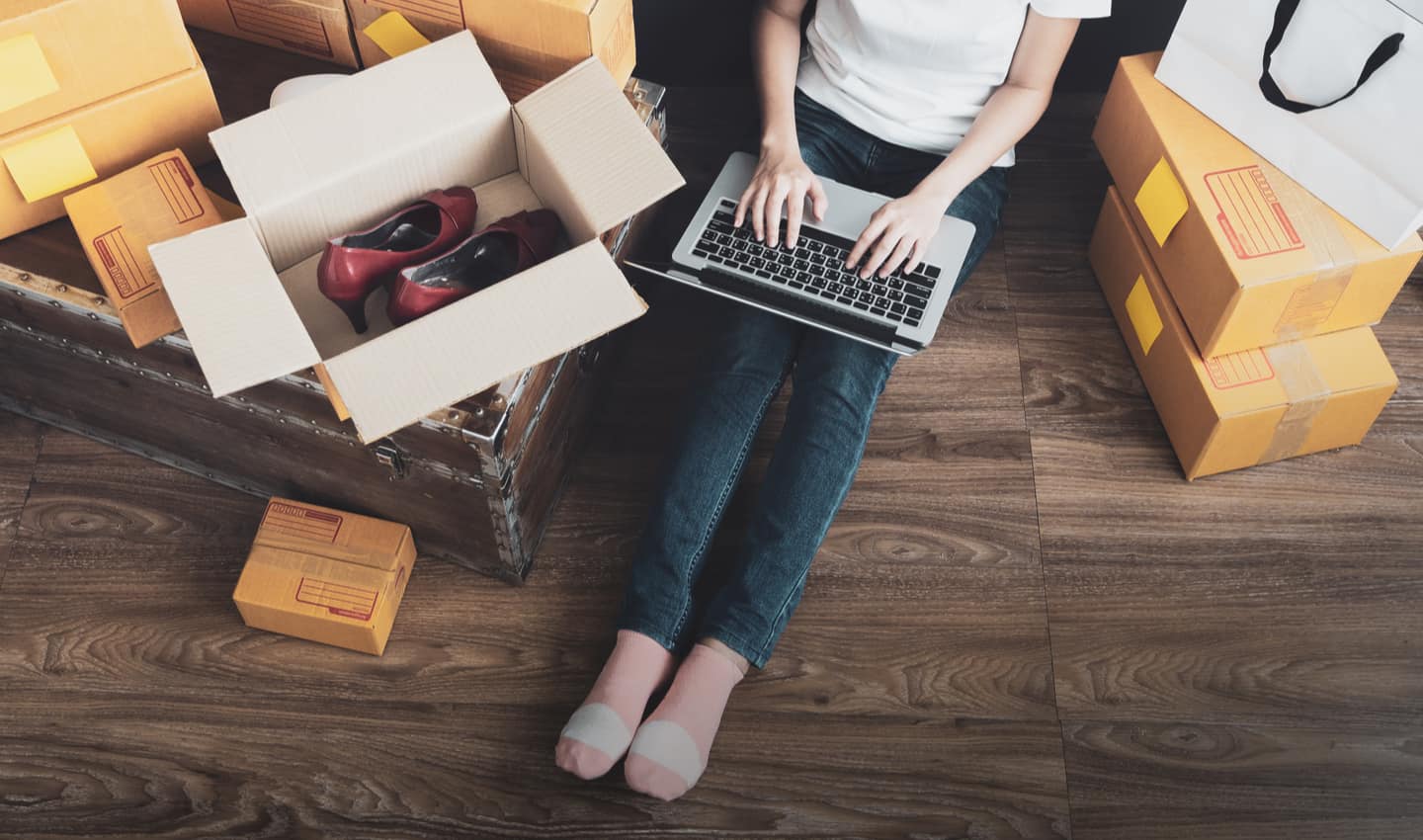 woman selling shoes online
