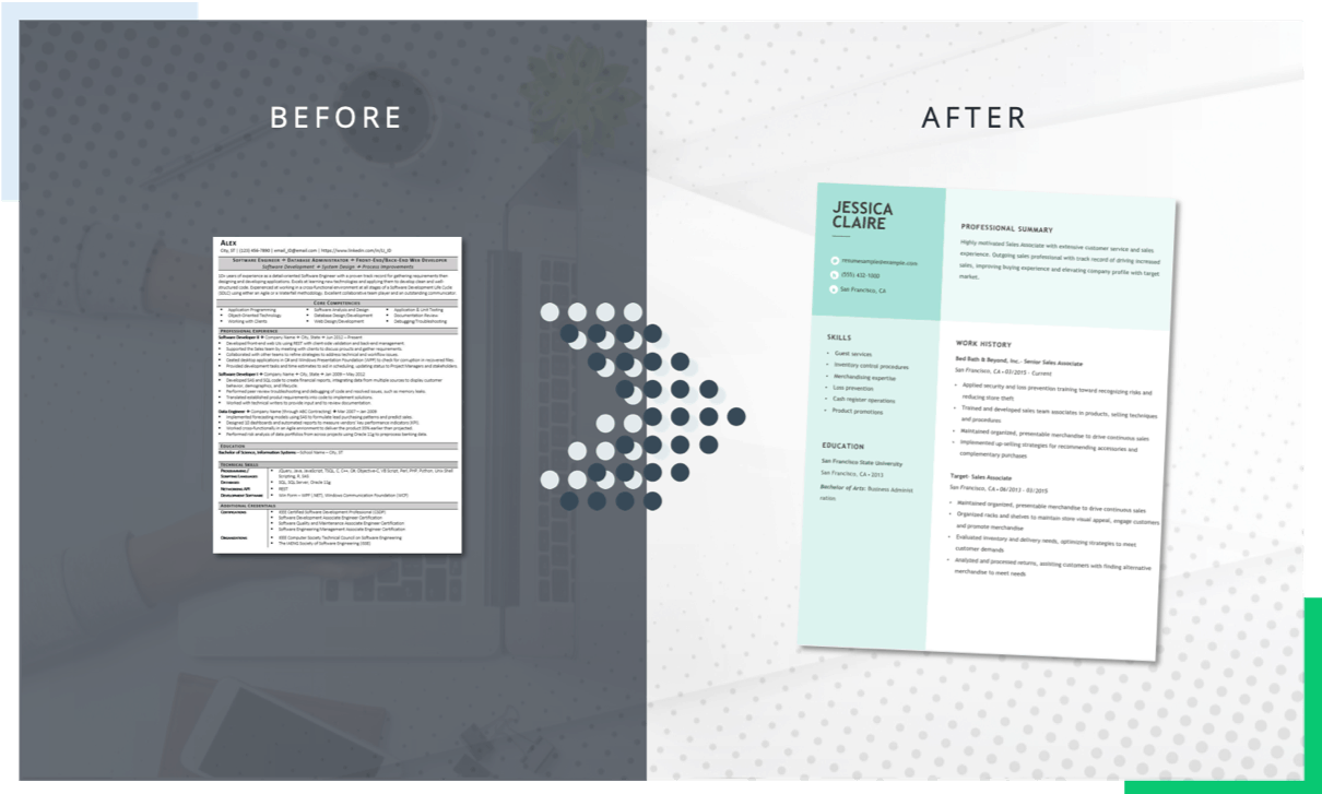 Before and after of a resume makeover
