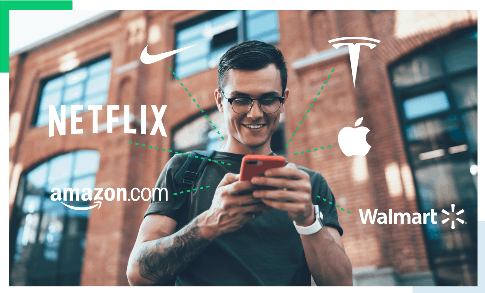 young man investing in companies on his phone