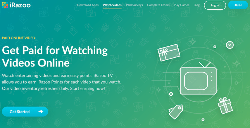 iRazoo Get Paid to Watch Videos Page