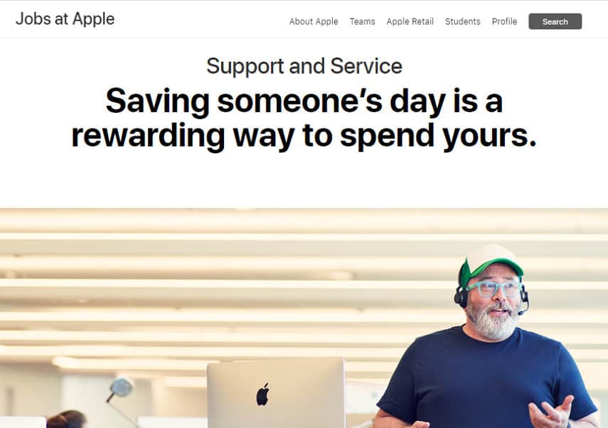 Apple customer support and service jobs site