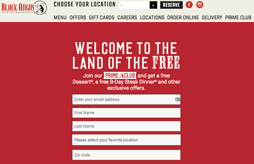 Black Angus Rewards Page