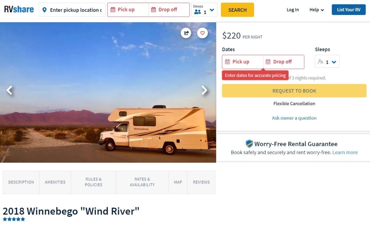 RVShare Listing 2018 Winnebego