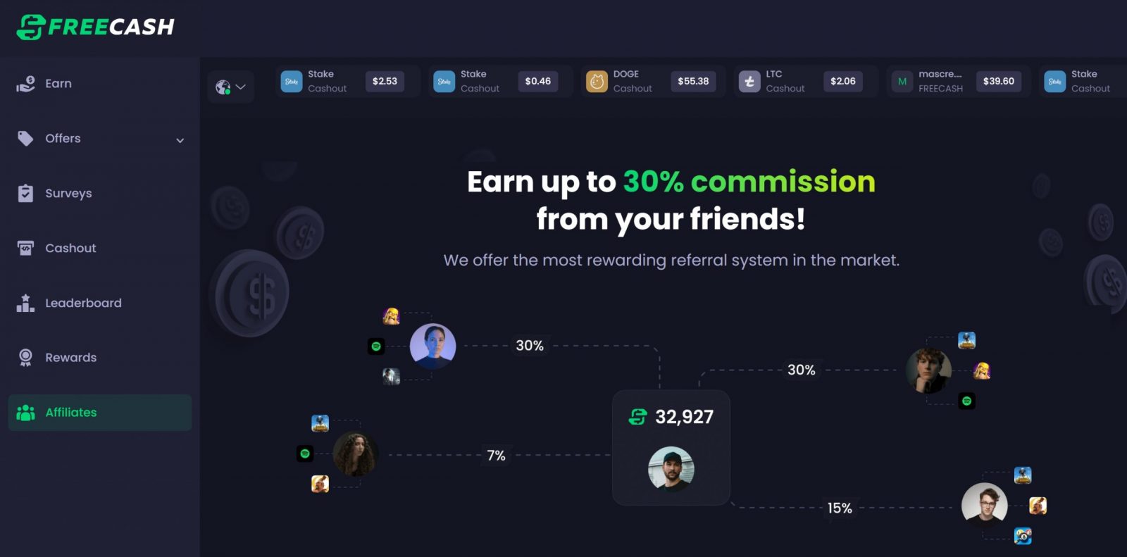 freecash referral system