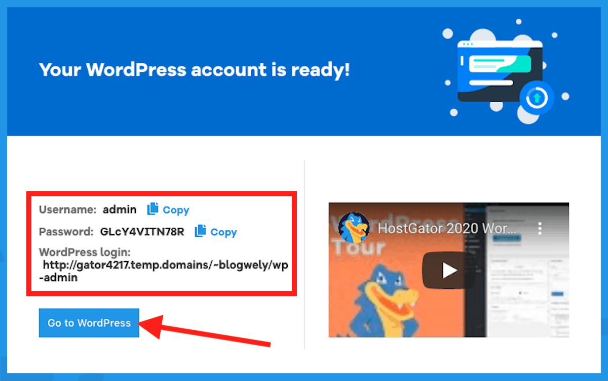 HostGator WP is ready screen