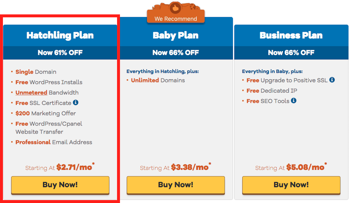 HostGator shared hosting plans