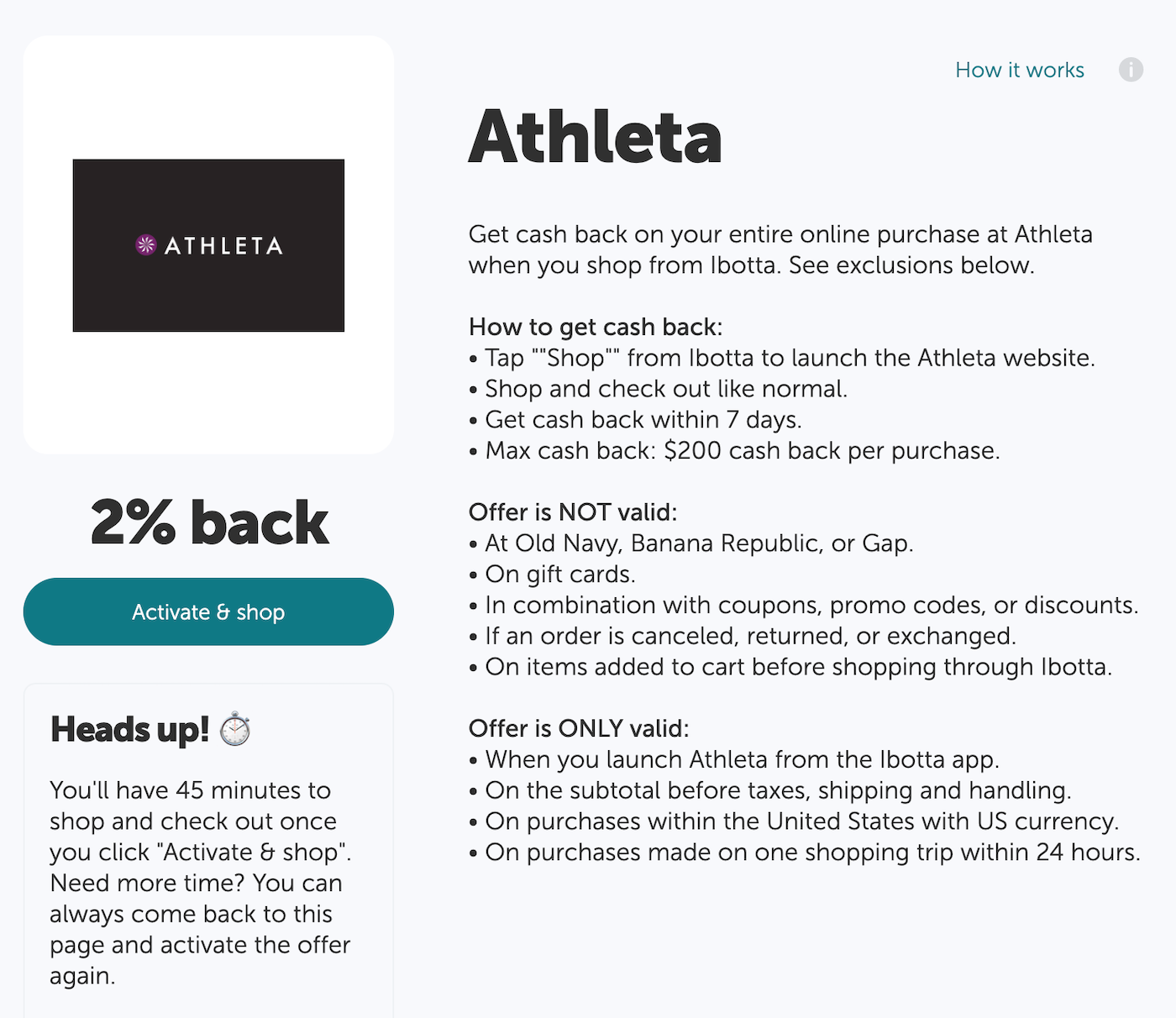 Ibotta Athleta Deal