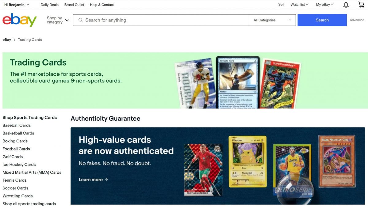 ebay trading cards category