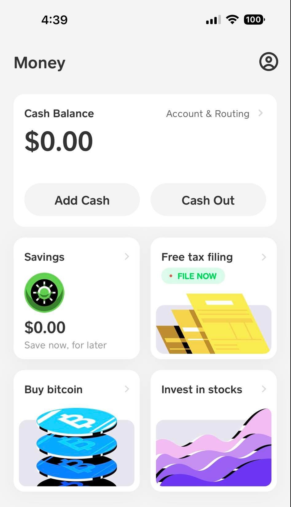 cash app default logged in screen