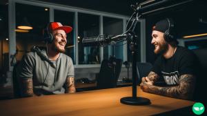 Two friends recording a podcast together