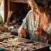 A woman looking at her collection of handmade jewelry that she is going to sell online.