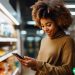 woman using apps like ibotta to earn cash back on groceries