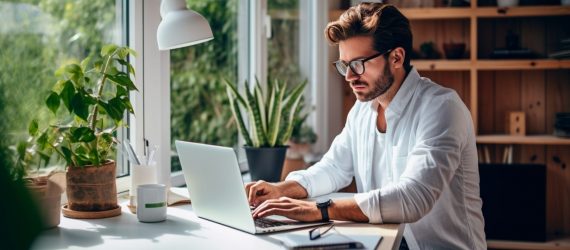 man works at data entry job from home