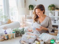woman looking through free baby samples