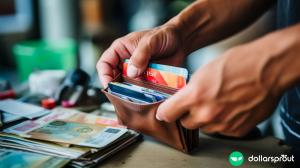 man looking through wallet