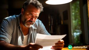A stressed out looking man in his fifties looking at an unexpected tax bill that came in his mail.