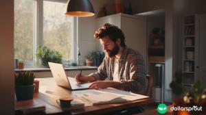 A man sitting at a desk with his laptop, mapping out his budget.