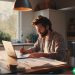 A man sitting at a desk with his laptop, mapping out his budget.