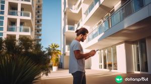 A man standing on the sidewalk looking at an app on his phone.