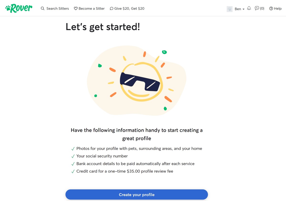 rover's get started page