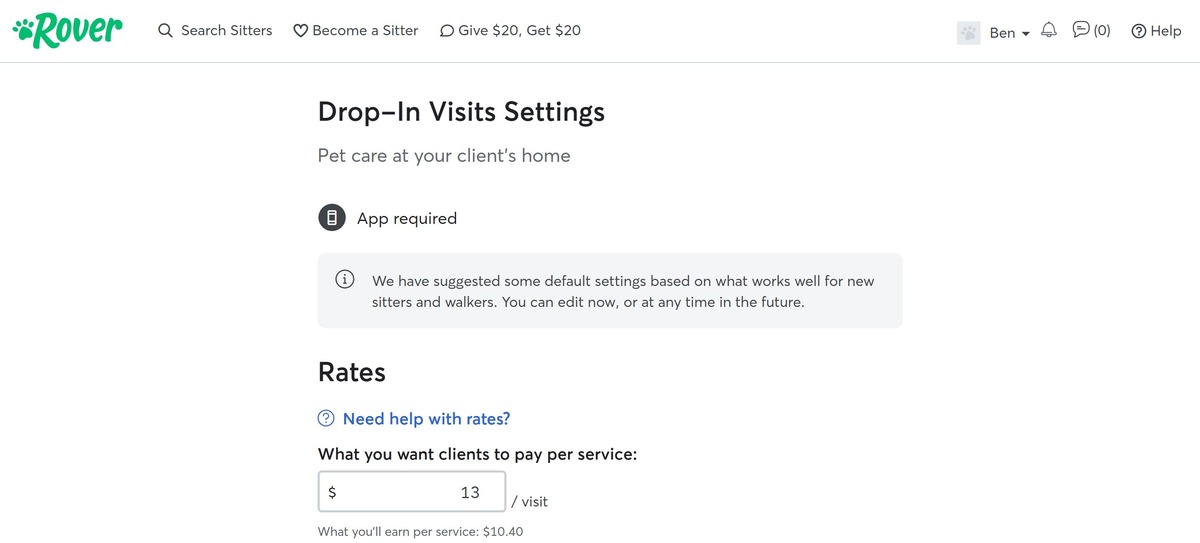 list of the pet care services I provide on rover