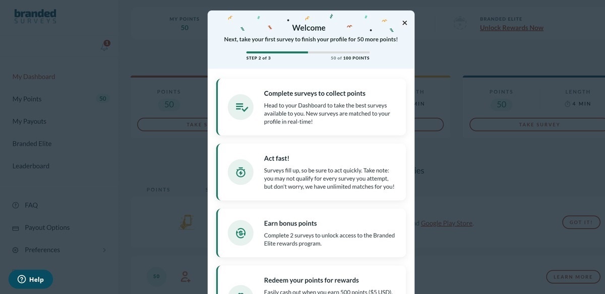 my branded surveys dashboard