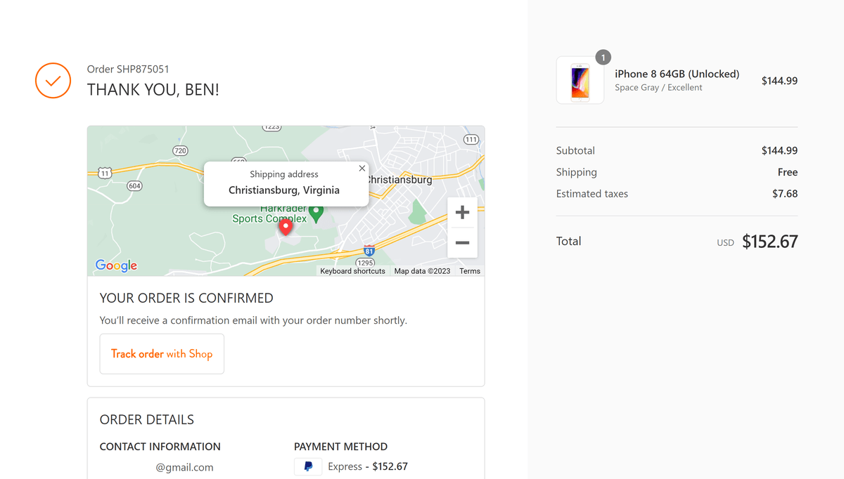 gazelle purchase confirmation for iphone 8 64gb unlocked