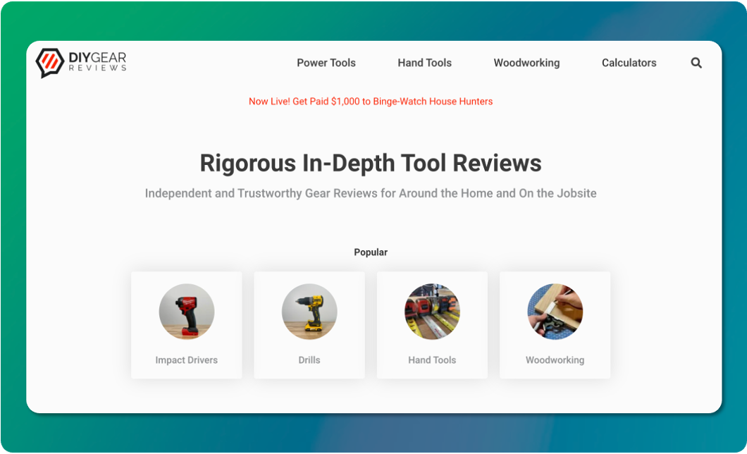 Screenshot of DIY Gear Reviews