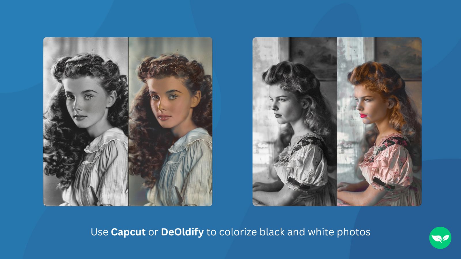 A screenshot showing two old black and white photos that have been colorized using AI.