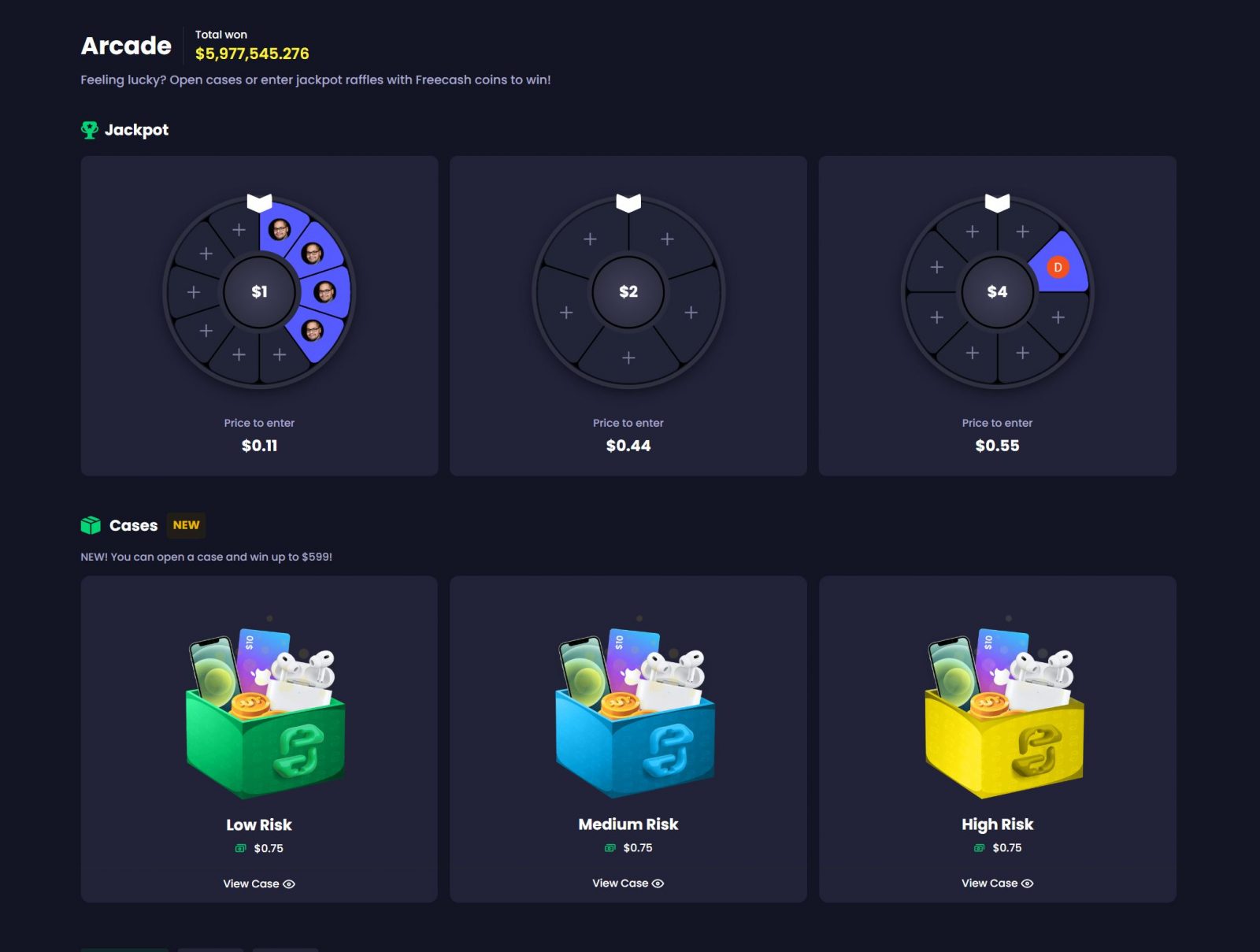 freecash arcade feature