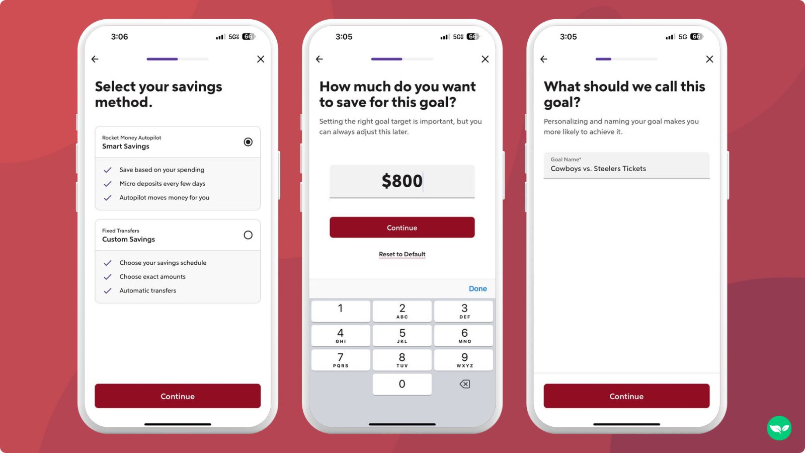 smart savings feature I use to save for football game tickets