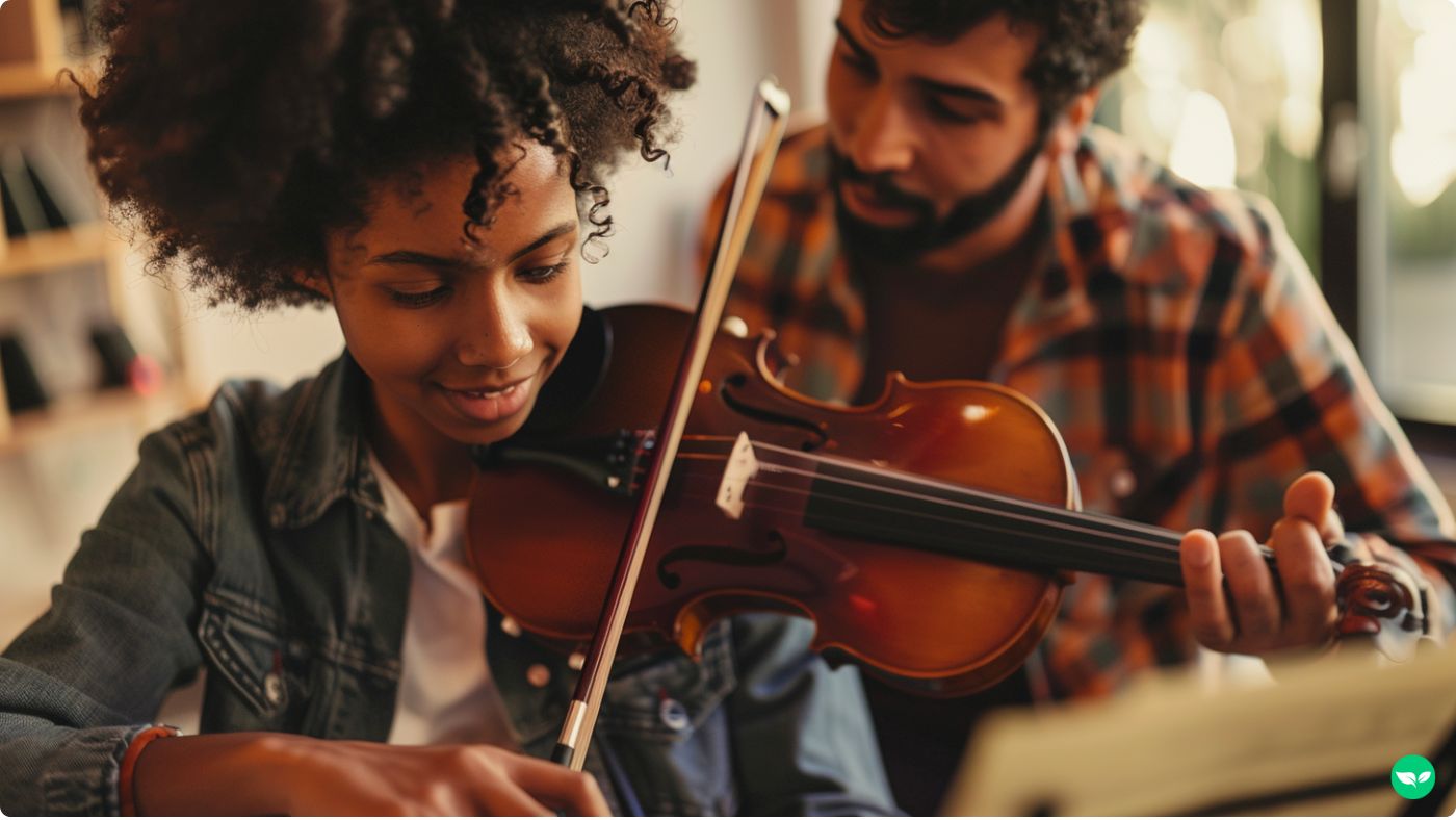 man teaching music lessons to a student with a violin