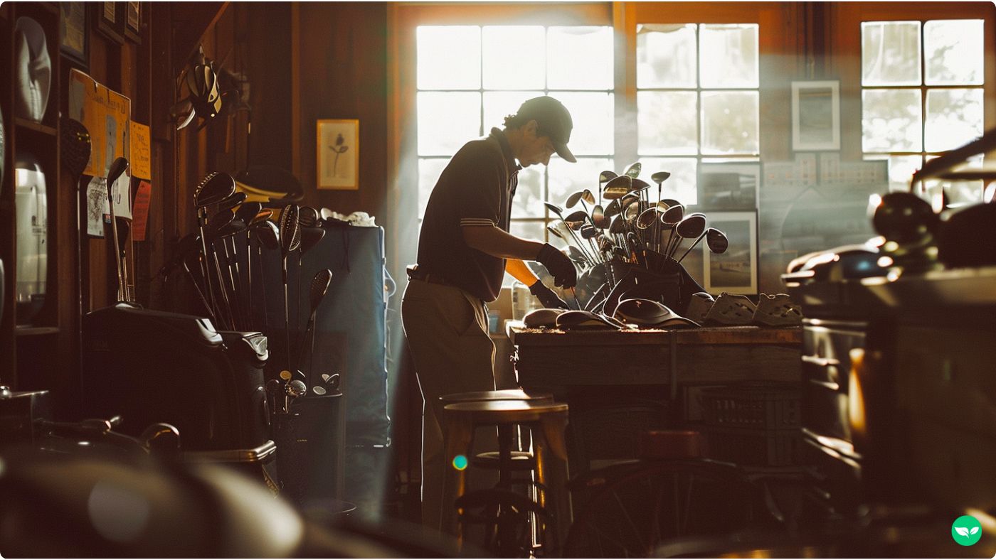 golf caddy prepping clubs for a round of golf