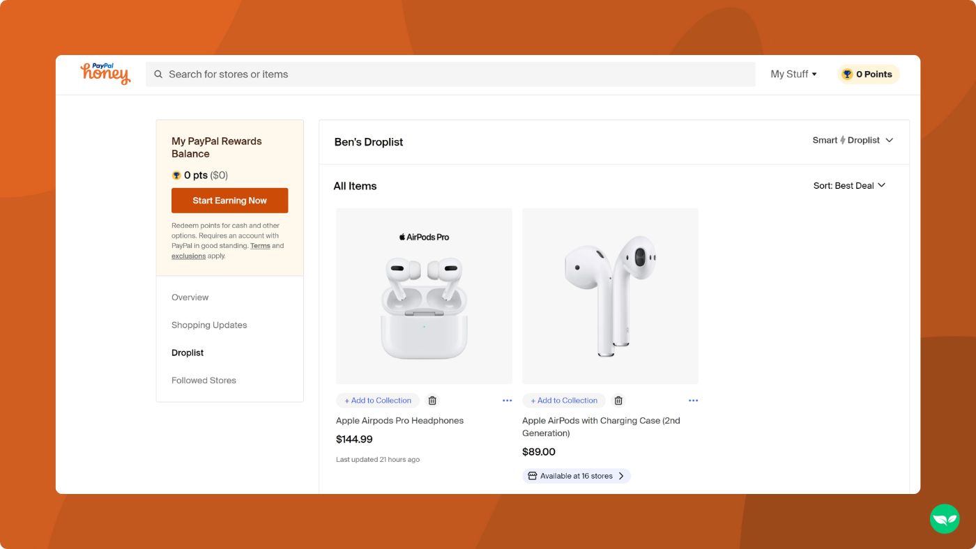 honey droplist in action