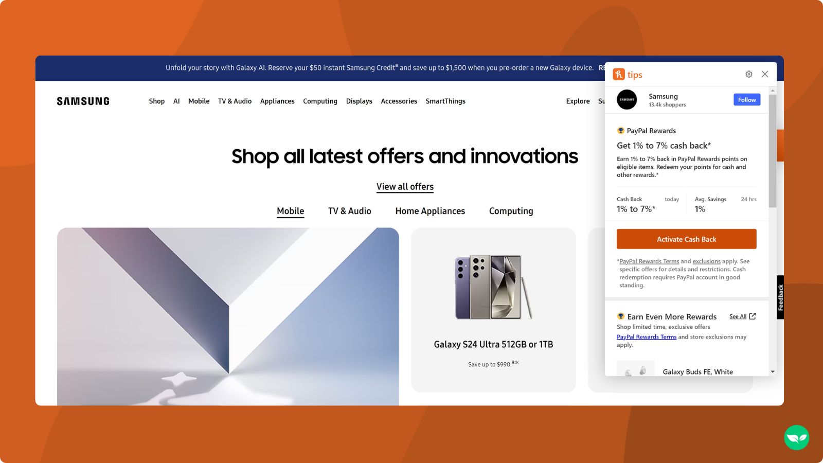 how paypal honey appears to a user when they visit an eligible merchant