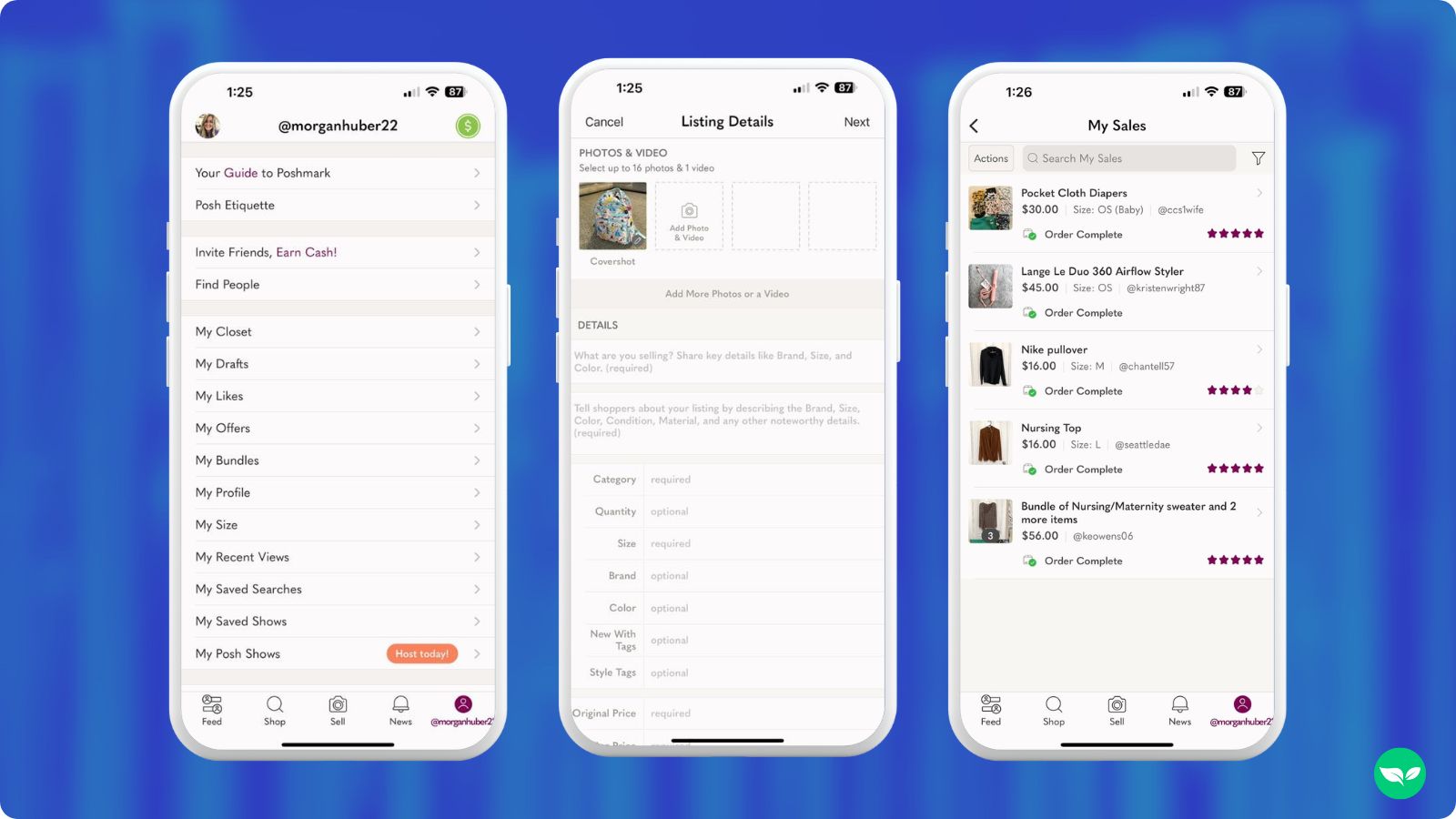 Screenshots from my Poshmark seller profile