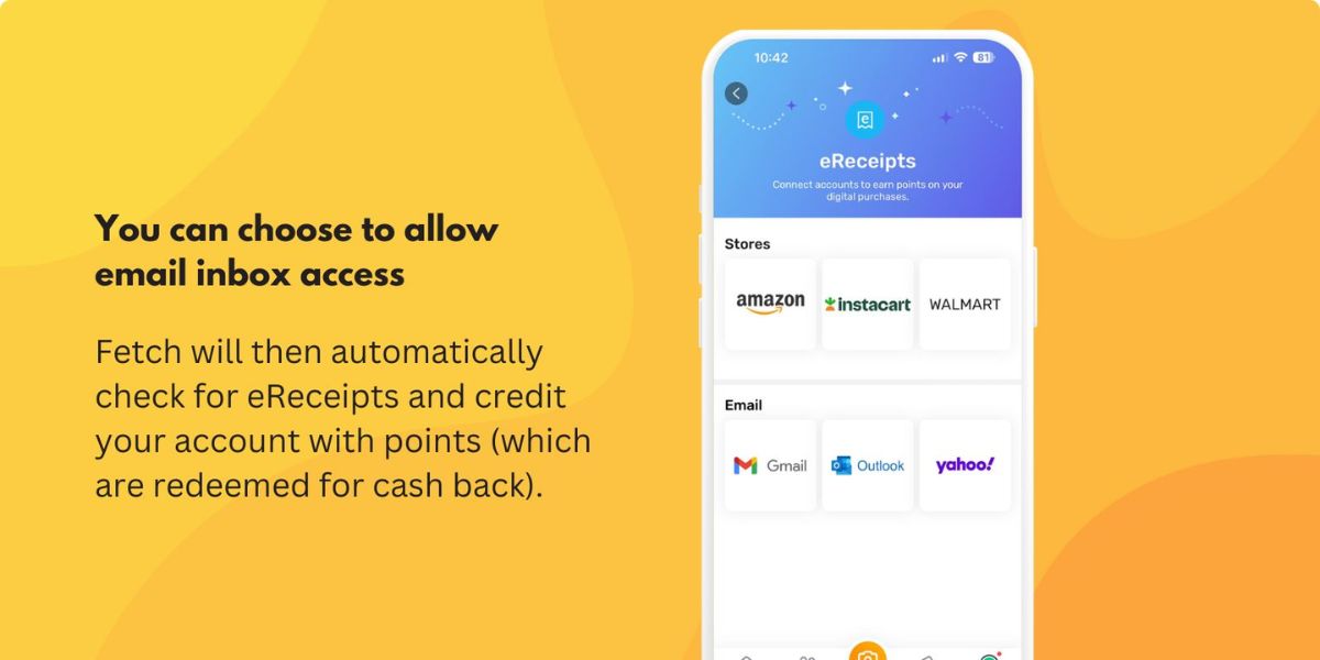 Fetch Rewards eReceipts feature for earning points by selling shopping data from email receipts