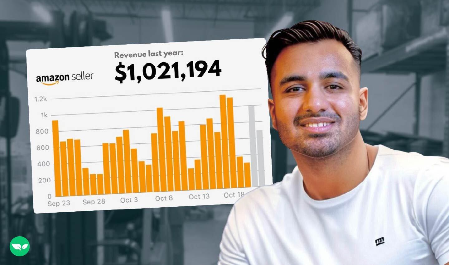 Shaff Qureshi with Amazon FBA sales chart showing over $1 million in revenue.