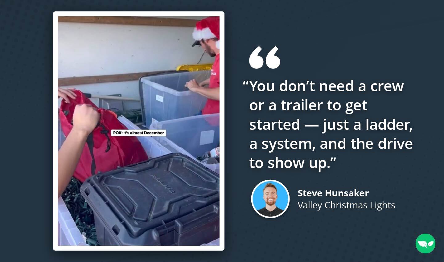 Steve’s team preps for installs by organizing lights and gear into labeled bins — part of the system that helped streamline operations in year two.